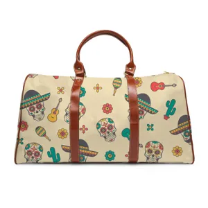 Canvas travel duffel bag with Mexican skull pattern weekend luggage for women and men