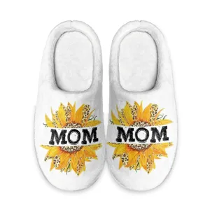 Muttertag Sonnenblume Kariert Bedruckt Warme Plüsch Hausschuhe Rutschfeste TPR Sohle Gemütliche Thermische Baumwolle Futter Home Indoor Flache Hausschuhe Für Unisex
