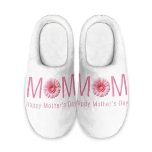 Muttertag Plüsch Hausschuhe Warm Fusselig Bedruckt Hausschuhe Für Damen Herren Indoor Slip-On Fleece Slipper Rutschfeste TPR Sohle