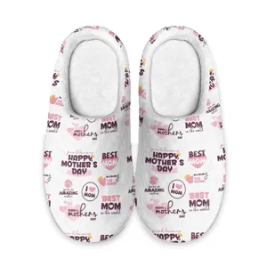 Muttertag bedruckte Plüsch Hausschuhe, gemütliche warme flauschige Indoor Schuhe für Frauen.