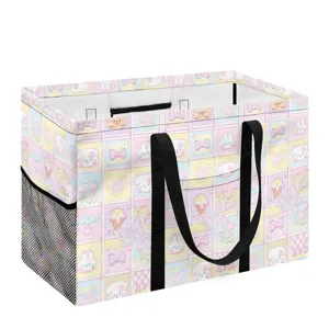 Moderne Panier à Linge Pliable en Poliester Impression Dessin Animé Grande Capacité Bac de Stockage Avec Poignées Poche Latérale en Filet