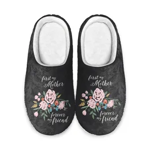 Muttertag bedruckte Plüsch Hausschuhe warme gemütliche Indoor Schuhe für Damen schwarz