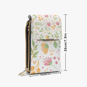 Mini bolso bandolera de teléfono de cuero PU floral con cremalleras dobles para mujeres.