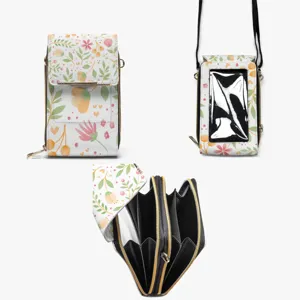 Bolso bandolera de teléfono de cuero PU floral para mujer cartera multi compartimento