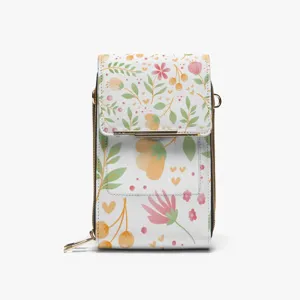Bolso de telefono de cuero PU con flores para mujer, bandolera bonita con solapa y cierre.