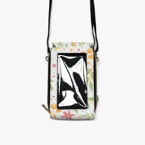 Bolso cruzado de cuero PU para teléfono con diseño floral y ventana transparente para uso diario.