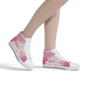 Damen High Top Canvas Schuhe Muttertag Blumen Druck Schnürung Lässig Sneakers Gummisohle Bequeme Wanderschuhe