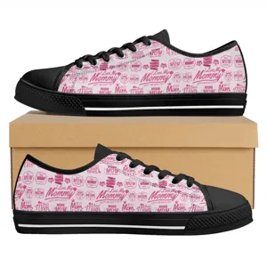 Muttertag Blumen Bedruckt Low Top Segeltuch Schuhe Lässig Unisex Runde Kappe Schnürung Leichte Kariert Sneakers Für Damen Herren
