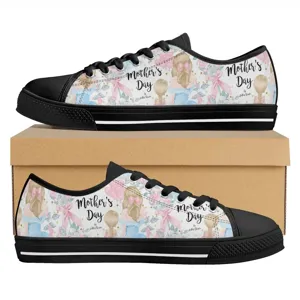 Muttertag gedruckte flache Segeltuch-Sneaker, modische lässige Freizeitschuhe für Damen.