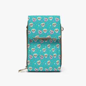 Halloween Skull Chest Bag PU Leather Crossbody Phone Bag Spooky Pattern Waist Pack Shoulder Wallet Travel Sling Bag For Men Women