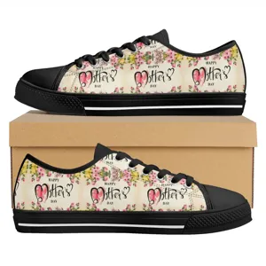Modische Segeltuch Low Top Sneaker für Damen und Herren mit Blumen Muttertag Print.