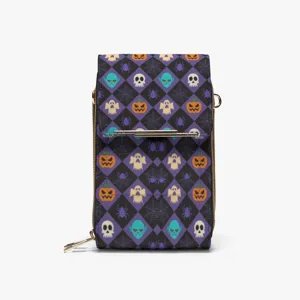Bolso de teléfono para mujer de cuero PU con calavera de Halloween, bandolera temática.