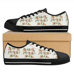 Personalisierte Low-Top-Leinwand-Sneakers mit fröhlichem Muttertag Blumen-Druck Schuhe.