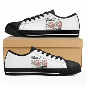 Muttertag Druck Low-Top Segeltuch Turnschuhe, modische Schnür-Flats für Damen.