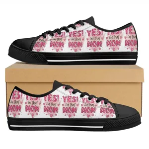 Muttertag bedruckte Low-Top Canvas Sneaker für Damen, lässige flache Schnürschuhe mit Text.