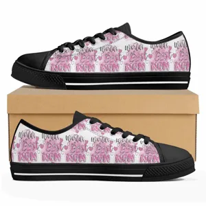 Muttertag Low-Top Segeltuch Sneaker für Damen mit Weltbeste Mama Druck und bequemer Sohle.