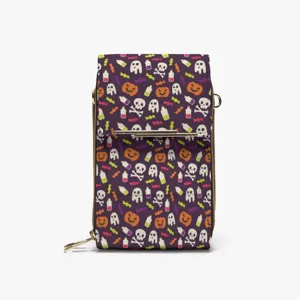 Bolso cruzado bandolera de cuero PU para teléfono de mujer con estampado de calavera Halloween.