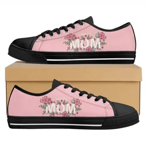 Muttertags-Druck Canvas Sneaker Low Top Freizeitschuhe Für Damen Mom Blumenmuster Atmungsaktive Flache Boardschuhe Komfort Schuhwerk
