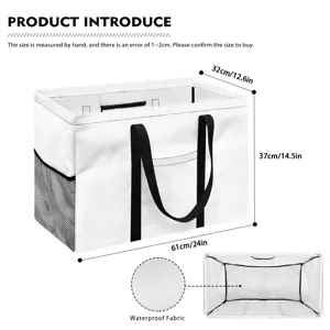 Cesta de almacenamiento plegable grande de tela impermeable con bolsillo de malla y asas.