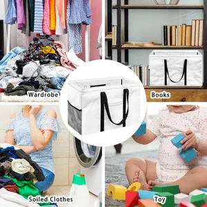 Cesta de ropa plegable con asas negras para organizar ropa y juguetes en casa