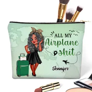 Bolsa de maquillaje de PU personalizada con diseño de viaje y texto único para mujeres.