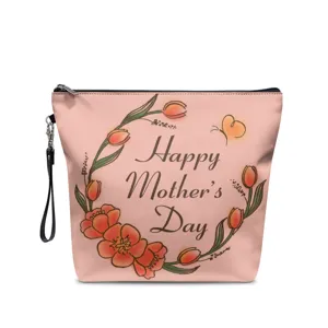 Muttertag PU Leder Kosmetiktasche Bedruckt Blumen Brief Reißverschluss Make Up Tasche Mit Handschlaufe Für Frauen Reise Urlaub Geschenk