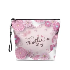Rosa Blumen Muttertag Kosmetiktasche mit Handschlaufe und Reißverschluss für Damen
