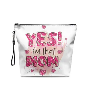 Bolsa de Maquillaje de Cuero PU del Día de la Madre Neceser Portátil con Cremallera Organizador Festival Estampado Floral Mariposa Viaje Monedero de Muñeca para Mujer