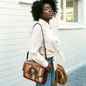 Bolso bandolera de piel PU para mujer, diseño retro de bolso de silla con estampado de zodíaco.