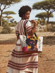 Stylish African art print PU leather tote bag, large capacity shoulder handbag for women.