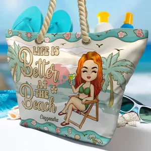 Hawaiian style beach canvas tote bag casual shoulder bag with custom print for summer