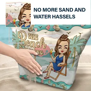 Hawaiian style beach canvas tote bag detail view, waterproof and sandproof casual shoulder bag.
