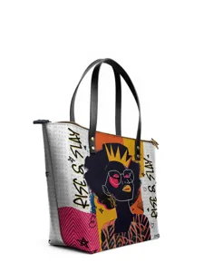 Fashion PU leather tote shoulder bag with artistic African woman graphic print for women