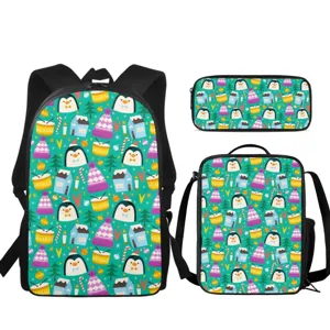 Kids Cartoon Printing Backpack Lunch Bag Pencil Case Waterproof Nylon School Bags For Primary Students Boys Girls Daily Travel