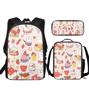 Ensemble Sac à Dos Scolaire Imprimé Animal Dessin Animé Mignon Nylon Imperméable Grande Capacité Cartable Sac Repas Trousse