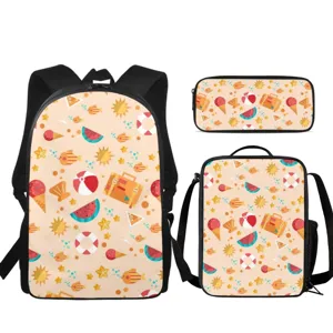 Bel ensemble de sac à dos 3 pièces avec motif plage d'été, sac à repas et trousse.
