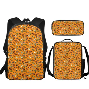 Halloween spooky ghost candy print 3-piece school backpack set for kids and students.