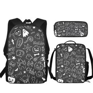 Cute Halloween Ghost 3-Piece Backpack Set School Bag Lunch Box Pencil Case for Kids