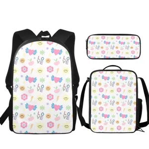 Joli ensemble de sac à dos scolaire 3 pièces avec sac repas et trousse pour enfants.