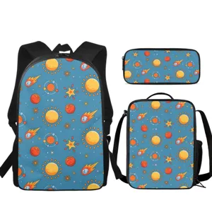 Ensemble de cartable scolaire mignon à motif spatial de dessin animé 3 pièces pour enfants.