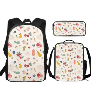 Cute fruit vegetable print school backpack lunch bag pencil case 3-piece set for student daily use