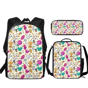 Ensemble de sac à dos scolaire 3 pièces avec imprimé sportif de dessin animé mignon.