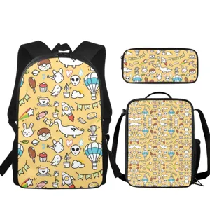 Bonito juego de mochila escolar de 3 piezas con divertido diseño de dibujos animados y estuche