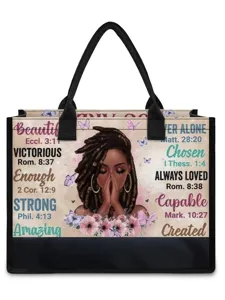 Sac Cabas en Toile pour Femmes Impression Fille Noire Slogan Inspirant Grande Capacité Sac à Épaule Western Vintage Polyester Toile Sac à Main