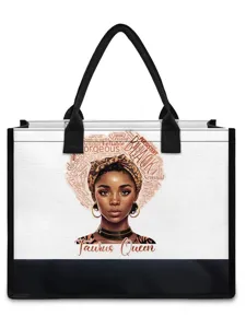 Sac cabas en toile tendance avec un joli graphique de femme noire et imprimé Taurus Queen.