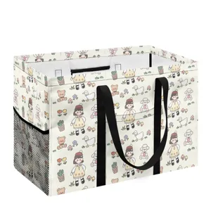 Cesta de ropa plegable bonita con asas y bolsillos de malla para la organización del hogar.