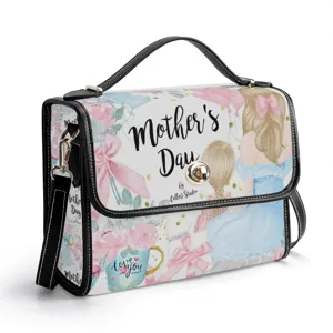 Bolso Satchel de Cuero PU para Mujer Bolso Bandolera Cuadrado Bolso de Mano Con Correa de Hombro Desmontable Estampado Floral Top Handle Messenger Bag para Día de la Madre