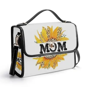 Bolso de hombro de cuero PU para mujer girasol estampado MOM bolso cruzado elegante
