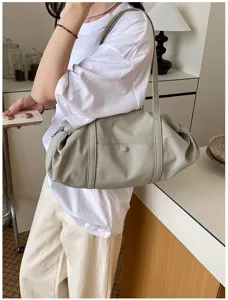 Korean style casual large capacity shoulder tote bag with soft pleated design for daily use.