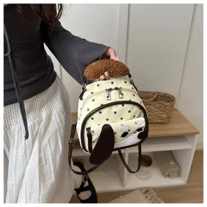 Mini zaino con stampa di cucciolo per donna, borsa casual con motivo a stelle e manico in peluche.
